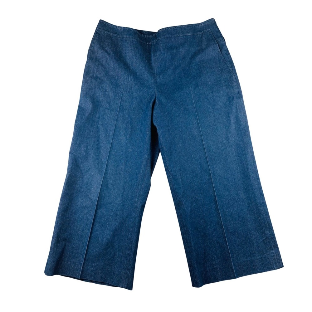 Akris Punto Jean Pants Women L Blue Wide Leg Cropped Cotton Denim Italy
